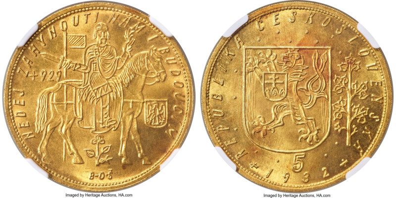 Republic gold 5 Dukatu 1932 MS65 NGC, Kremnitz mint, KM13, Fr-5. Mintage: 1,827....