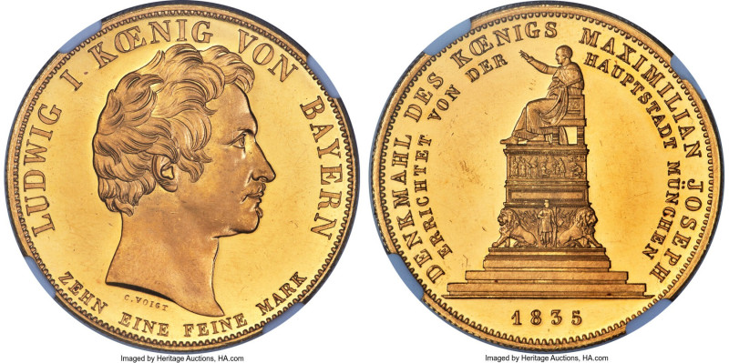 Bavaria. Ludwig I gold "Maximilian Joseph Monument" Taler 1835-Dated (1903) MS63...