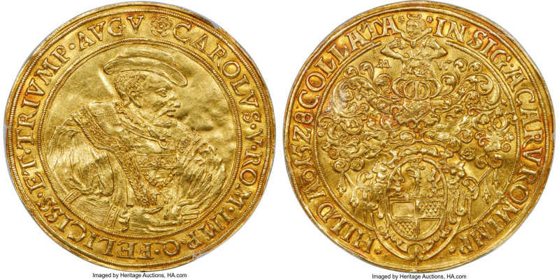 Hildesheim. Free City gold 5 Goldgulden ND (1614-1622) AU58 PCGS, KM-M1.1, Fr-13...