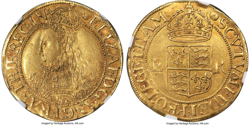 Elizabeth I (1558-1603) gold 1/2 Pound (1592-1595) AU55 NGC, Tower mint, Tun min...