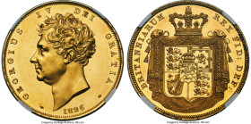 George IV gold Proof 5 Pounds 1826 PR62 Cameo NGC, KM702, S-3797, L&S-27, W&R-213 (R3). Lettered edge. By William Wyon after Chantrey, reverse by Jean...
