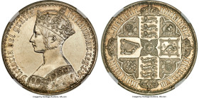 Victoria Proof "Gothic" Crown 1847 PR58 NGC, KM744, S-3883, ESC-2571. UN DECIMO on edge. A quintessential masterpiece of British numismatic history th...