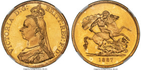 Victoria gold 5 Pounds 1887 MS65 NGC, KM769, Fr-390, S-3864, Schneider-653. In the peak of the certified population, this attractive piece rises above...