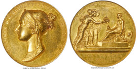 Victoria gold "Coronation" Medal 1838 MS61 NGC, Eimer-1315, BHM-1801. 36.5mm. By Benedetto Pistrucci. VICTORIA D G BRITANNIARUM REGINA F D Diademed bu...