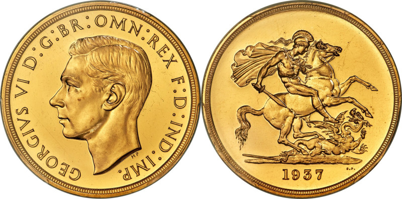 George VI gold Proof 5 Pounds 1937 PR64 Cameo PCGS, KM861, S-4074, W&R-435. Mint...