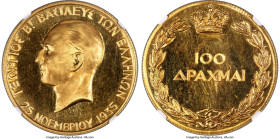 George II gold Proof "Restoration" 100 Drachmai 1935-Dated (1940) PR66 Ultra Cameo NGC, Heaton mint, KM76, Gardiakos-201, Divo-11, Karamitsos-182. Min...