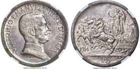Vittorio Emanuele III 5 Lire 1914-R MS63 NGC, Rome mint, KM56, Dav-144, Pag-708. A key to the series and an iconic emission, whose artistic beauty riv...