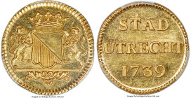 Utrecht. Provincial gold Specimen 2 Duit 1739 SP64 NGC, Delm-993, PW-Su20.6. 7.10gm. A promising off-metal striking at double weight of an astounding ...