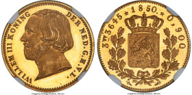 Willem III gold Proof 5 Gulden 1850 PR66 Ultra Cameo NGC, Utrecht mint, KM94, Fr-341, Schulman-547 (RRR). A rarity from the Dutch series in gold that ...
