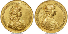 Michael Wisniowiecki gold "Marriage to Eleonora of Austria" Medal of 8 Ducats ND (1670) AU55 NGC, 38mm. 27.64gm. By Jan Höhn. Obv. MICHAEL D. G. REX P...