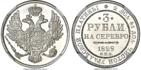 Nicholas I platinum 3 Roubles 1828-CПБ MS66 Prooflike NGC, St. Petersburg mint, KM-C177, Bit-73 (R1). Blessed with an unfathomable conditional preserv...