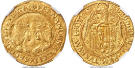 Ferdinand & Isabella gold 2 Excelentes ND (1476-1516)-T MS64 NGC, Toledo mint, Cal-748. 7.03gm. A scintillating representative of a lesser seen type, ...
