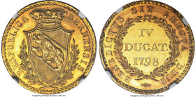 Bern. City gold 4 Ducat 1798 MS61 NGC, KM155.2, Fr-177, HMZ-2-209l, Divo-473b. 13.78gm. Savvy collectors know that the fabulous array of Bernese gold ...