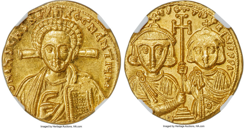 Justinian II Rhinotmetus, Second Reign (AD 705-711). AV solidus (20mm, 4.46 gm, ...