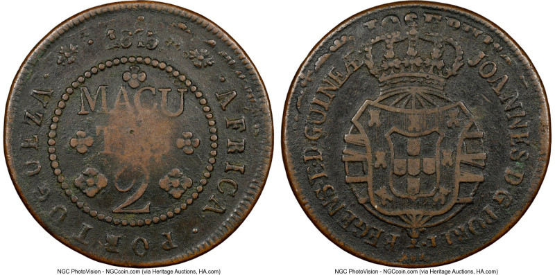 Portuguese Colony. João Prince Regent 2 Macutas 1815 VF Details (Environmental D...