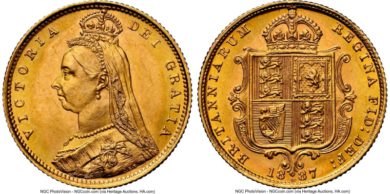 Victoria gold "Jubilee Head" 1/2 Sovereign 1887-M MS64 NGC, Melbourne mint, KM9,...