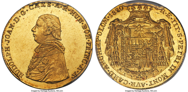 Olmutz. Rudolph Johann Ducat 1820 MS62+ PCGS, Vienna mint, KM-496, Fr-107 (under...