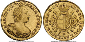 Maria Theresa gold Souverain d'Or 1755 MS61 NGC, Antwerp mint, Delm-212, Fr-135. A wonderful colonial emission with straw-gold expanses and wisps to p...