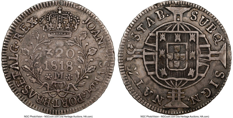 João VI 320 Reis 1818-M VF35 NGC, Minas Gerais mint, KM324.1, LMB-481. An extrem...