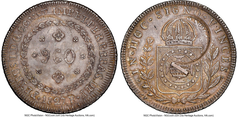 Pedro I 960 Reis 1827-R AU58 NGC, Rio de Janeiro mint, KM368.1, LMB-508a, Bentes...