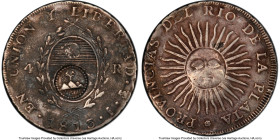 Valparaiso. Republic Counterstamped 4 Reales ND (1833) VF Details (Tooled) PCGS, KM-B112. Volcano with another mountain, VALP below, countermark on th...