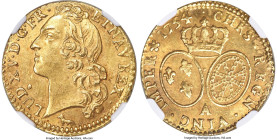 Louis XV gold Louis d'Or 1754/3-A MS64 NGC, Paris mint, KM513.1, Fr-464. A superb near-Gem selection with exceptional, cartwheeling luster sweeping th...