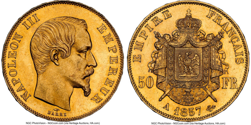 Napoleon III gold 50 Francs 1857-A MS64 NGC, Paris mint, KM785.1, Gad-1111, F-54...