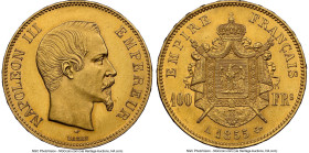 Napoleon III gold 100 Francs 1855-A MS62 NGC, Paris mint, KM786.1, Gad-1135. A welcomed and flashy Mint State example of this "bare head" Napoleon III...