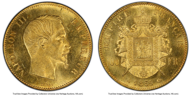 Napoleon III gold 100 Francs 1855-A MS62 PCGS, Paris mint, KM786.1, Gad-1135, F-...