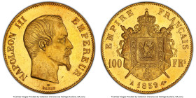 Napoleon III gold 100 Francs 1859-A MS62 PCGS, Paris mint, KM786.1, Gad-1135, F-550. Mintage: 21,626. An engaging example that couples fine die polish...