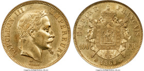 Napoleon III gold 100 Francs 1868-BB AU58 NGC, Strasbourg mint, KM804.2, Gad-1112. Mintage: 789. A scarce issue from the Strasbourg mint with just und...