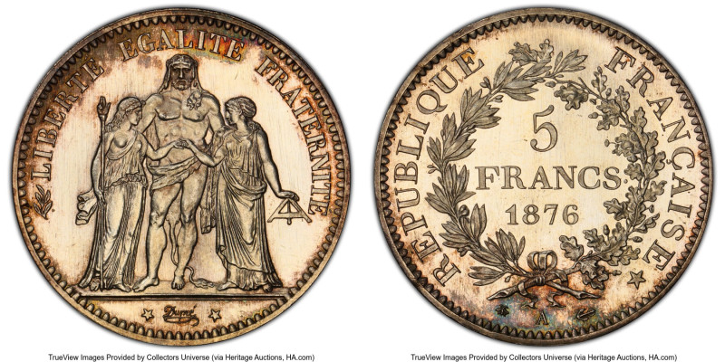 Republic Specimen 5 Francs 1876-A SP64 PCGS, Paris mint, KM820.1, Gad-745a. A ja...