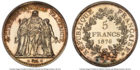 Republic Specimen 5 Francs 1876-A SP64 PCGS, Paris mint, KM820.1, Gad-745a. A jaw-dropping example of this fairly ubiquitous type, seen quite frequent...