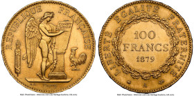 Republic gold 100 Francs 1879-A MS64 NGC, Paris mint, KM832, Fr-590. Mintage: 2,894. This offering is positively bursting with flashes from the subtle...