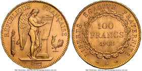 Republic gold 100 Francs 1908-A MS64 NGC, Paris mint, KM858, Gad-1137a. Of paramount visual and conditional quality, with so few every surpassing Choi...