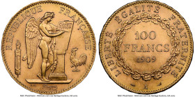 Republic gold 100 Francs 1909-A MS63 NGC, Paris mint, KM858, Gad-1137a. An attractive and fully Choice selection boasting velveteen fields with a hint...