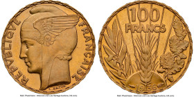 Republic gold Proof "Bazor" 100 Francs 1936 PR65 Cameo NGC, Paris mint, KM880, Fr-598, Gad-1148. An always in-demand type, especially when located in ...