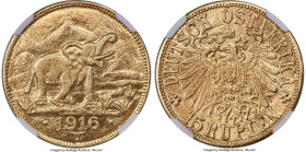 German Colony. Wilhelm II gold 15 Rupien 1916-T MS63 NGC, Tabora mint, KM16.2, J-728b. Arabesque below the T in "OSTAFRIKA" variety. A coveted German ...