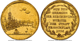 Frankfurt. Free City gold Ducat 1796 MS63 Prooflike NGC, KM289, Fr-1025. Small Clouds variety. A pleasing little "City View" emission, rare in this fo...