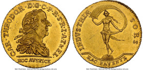 Pfalz-Electoral Pfalz. Karl Theodor gold "Lottery" Ducat ND (1767) MS61 NGC, Mannheim mint, KM424, Fr-2039. A special type, struck on the occasion of ...