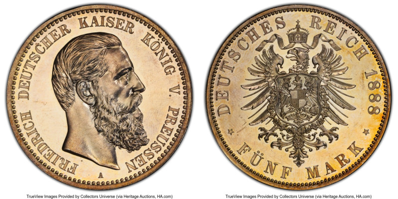 Prussia. Friedrich III Proof 5 Mark 1888-A PR64 PCGS, Berlin mint, KM512, J-99. ...