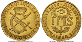 Saxony. Johann Georg I gold Restrike Ducat 1616-IHS MS66 NGC, KM-X5, Fr-2642. A very desirable Ducat type, even when produced as a later Restrike. The...