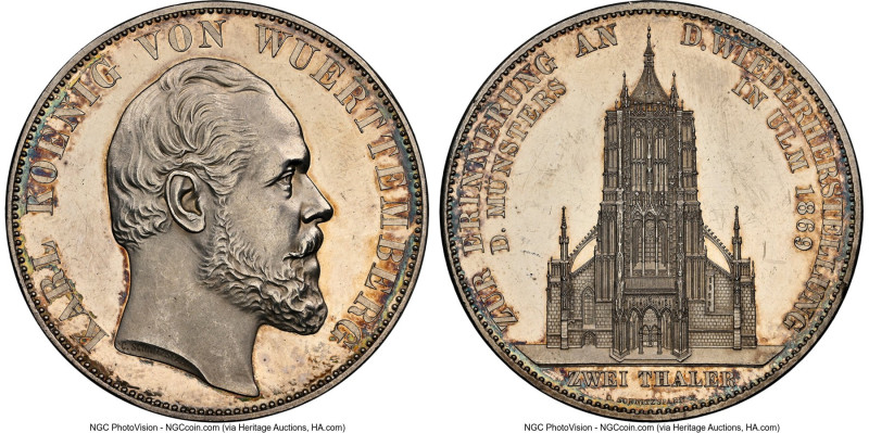 Württemberg. Karl I Proof "Ulm Cathedral" 2 Taler (3-1/2 Gulden) 1869 PR61 Cameo...