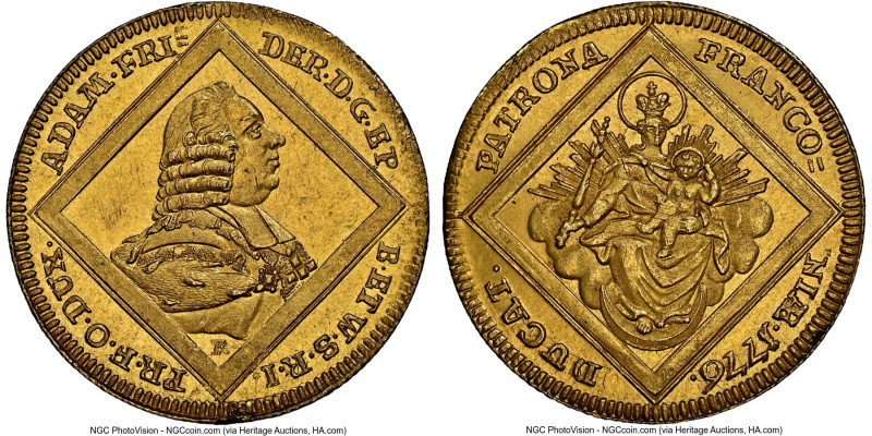 Wurzburg. Adam Friedrich gold Ducat 1776 MS64 NGC, KM409, Fr-3725. A visually ca...