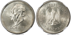 Weimar Republic "Goethe" 5 Mark 1932-A MS63 NGC, Berlin mint, KM77, J-351. A rare type, even more seldom encountered at this Choice preservation, with...