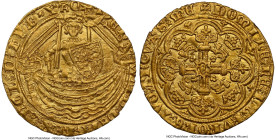 Edward III (1327-1377) gold 1/2 Noble ND (1361-1369) MS61 NGC, Tower mint, Cross potent mm, S-1507, N-1239. 3.53gm. An especially fine example of this...