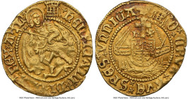 Henry VIII (1509-1547) gold 1/2 Angel ND (1509-1526) AU55 NGC, Tower mint, Crowned Portcullis mm, First Coinage, S-2266, N-1761, Schneider-568. 2.55gm...