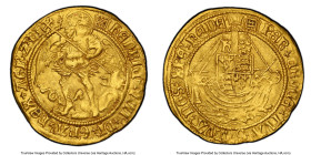 Henry VIII (1509-1547) gold Angel ND (1509-1526) AU58 PCGS, Tower mint, Crowned Portcullis mint mark, S-2265, N-1760. 5.14gm. A classic British Mediev...