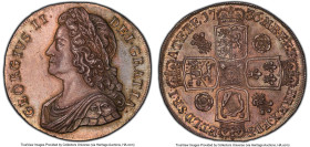 George II Crown 1736 MS62 PCGS, KM575.1, S-3686. NONO edge. Plumes & Roses. The crowns of George II were the last of this denomination to be produced ...