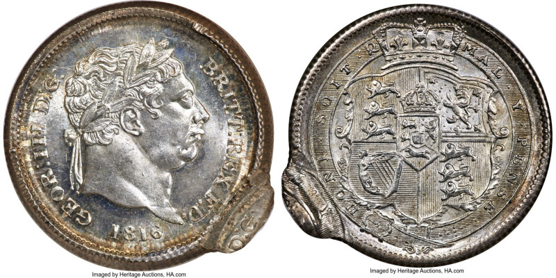 George III Mint Error - Double Struck Shilling 1816 MS66 NGC, KM666, S-3790. Inc...